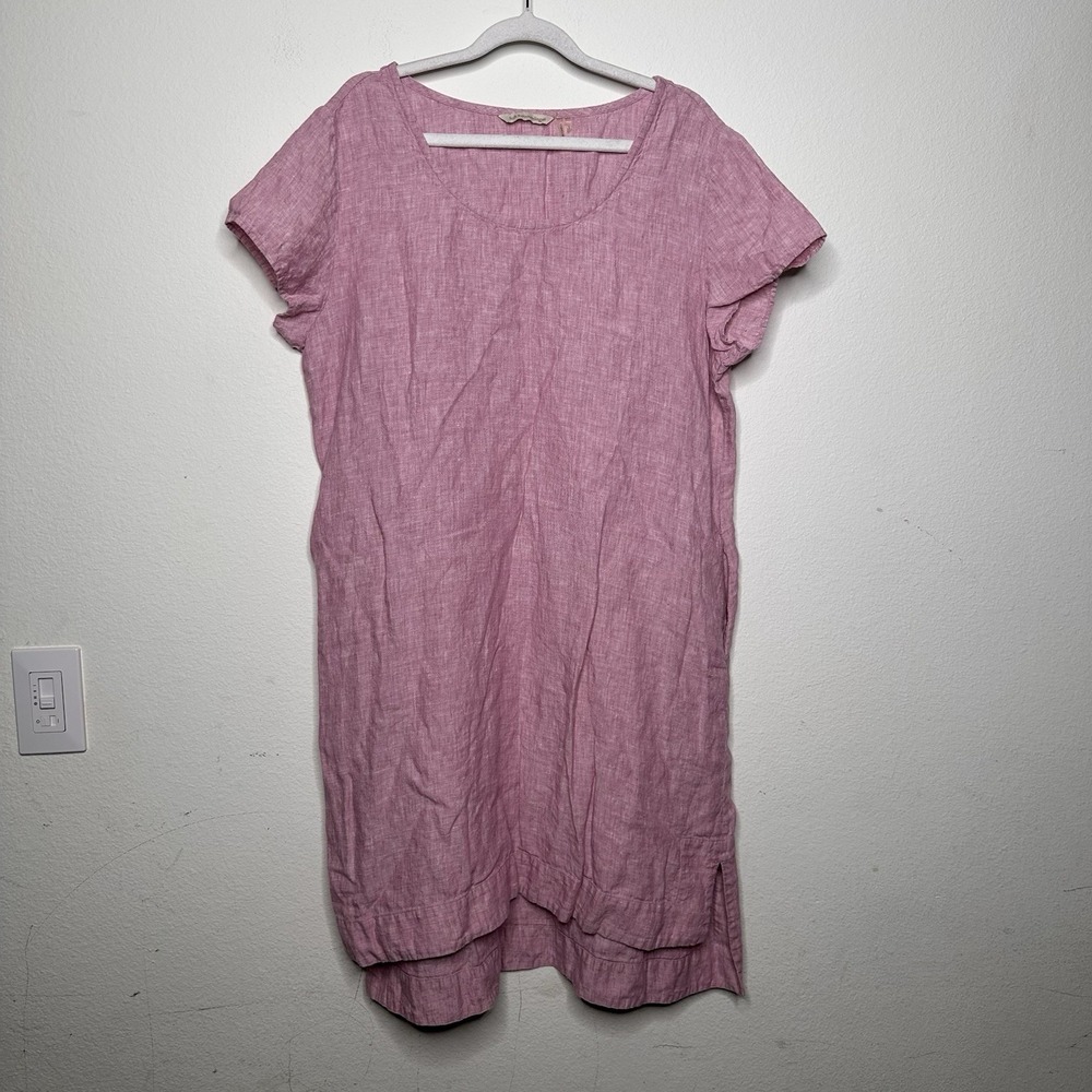 Soft Surroundings Pink Linen Shirt Dress size Large Casual Resort Coastal‎ Beach